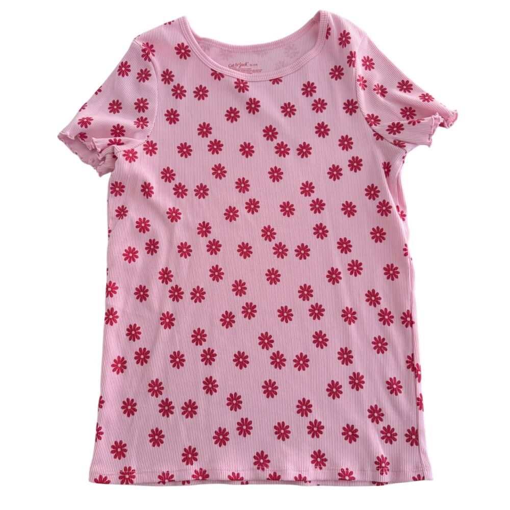 Cat & Jack Girls Pink Daisy Ribbed Tee Size XL 14 Pre-Owned